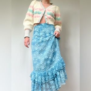 Loveshackfancy blue lace maxi skirt